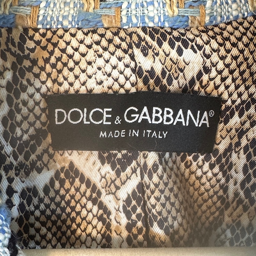 Dolce & Gabbana Women's Houndstooth Blazer Sky Blue/Navy/Tan - Italian Size 38 - Picture 2 of 15